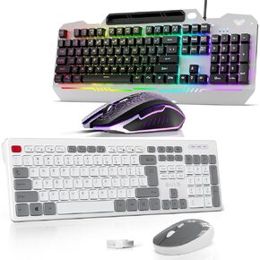 AULA Keyboard and Mouse, Full-Size Computer Gaming Keyboard Wireless and Wired