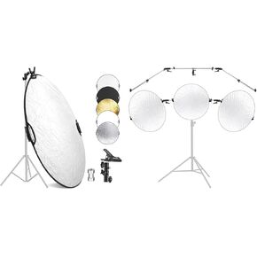 NEEWER RF-80II 32" 5 in 1 Collapsible Light Reflector with Clamp & Hand Grips, Translucent Silver Gold White Black for Studio Outdoor Photography Lighting, ST-RF3 Triple Reflector Holder Kit Included