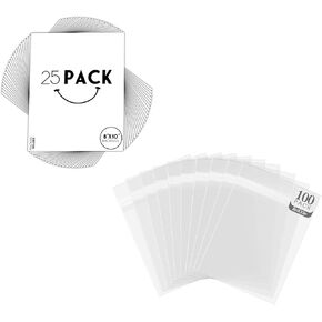 Golden State Art, 100 Pack 8 3/8x 10 1/8 inches Crystal Clear Sleeves Storage Bags Bundle with 25 Pack 8x10 Backing Boards