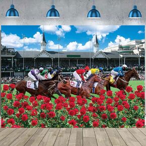 Kentucky Derby Backdrop Red Rose Garden Racecourse Photography Background Horse Racing Run for The Roses Banner Kentucky Derby Party Decorations Supplies (7x5FT: 84x60 inch)