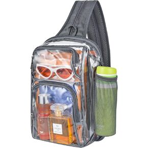 Clear Backpack Stadium Approved Sling Bag With Adjustable Reinforced Straps, 3 in 1 Crossbody Bag for Festivals and Games (Grey)