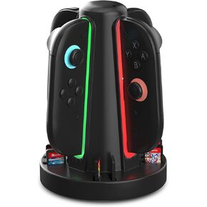 Switch 2 Controller Charging Dock, Fast USB-C Charging Station for Up to 4 Controllers, Space-Saving Magnetic Design with 360° LED Indicators & Smart Alerts