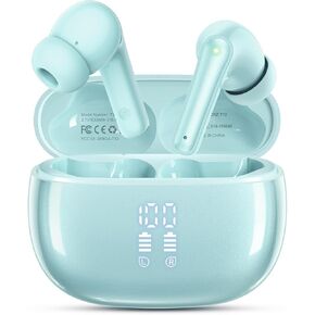 Wireless Earbuds, Bluetooth 5.3 Ear Buds, Headphones with Clear Stereo Sound, 40H Playtime with LED Digital Display, IPX7 Waterproof Earphones Built-in Mic for Phone Tablet Sports Workout, Jade