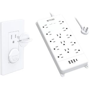 TROND Power Strip with 32 Pack Outlet Covers, for Baby Proofing, Pet Proofing, Dust Proofing