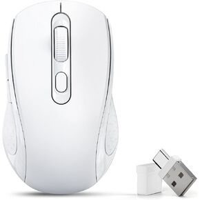 ماوس Bluetooth اللاسلكي Zvyue لـ MacBook Air Pro ، iPad ، الكمبيوتر ، الكمبيوتر المحمول - Silent ، Dual Mode Switch ، Bluetooth 5.2/3.0 و 2.4 جيجا هرتز Type -C Type -C (أبيض)