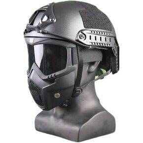 MICH Airsoft Helmet and Mask Set,Airsoft Maskwith Detachable Anti-Fog Goggles Protective Full Face Tactical Mask for CS Airsoft Shooting Halloween Cosplay Cycling Party