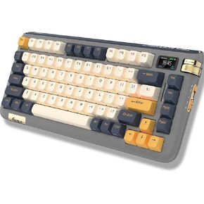 F75 Mechanical Keyboard, 75% Hot Swappable Gasket Structure Tri-Mode Gaming Keyboard, 81 Keys RGB Bluetooth Wireless Keyboard with Linear Switch, PBT Keycaps, Screen for Windows Mac (Blue)
