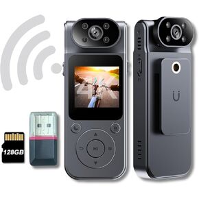 2K HD Body Camera Video Recorder with 180° Rotation Lens and WiFi for Real-Time Viewing, 128GB Memory, and Infrared Night Vision Cam, Ideal for Outdoor Security, Law Enforcement, Travel. (2K-128G)