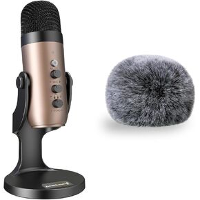 ZealSound USB Microphone k66g Gold and Furry Microphone Cover Bundle