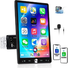 CAMECHO Single Din Car Stereo with Wireless Apple Carplay Android Auto, 10.4" IPS Vertical Touch Screen Car Play, Bluetooth 5.2 Car Audio Receivers, Car Radio with Backup Camera, FM/USB/TF/AUX