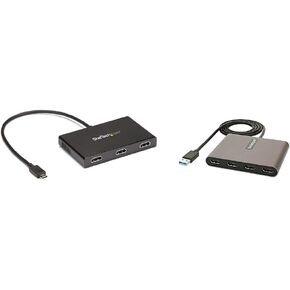StarTech.com 3-Port USB-C Multi-Monitor Adapter, USB Type-C to 3X HDMI MST Hub & USB 3.0 to 4X HDMI Adapter - External Video & Graphics Card - USB Type-A to Quad HDMI Display