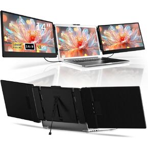 Laptop Screen Extender Monitor Portable – 14 Inch FHD 1080P IPS Laptop Monitor Extender Plug & Play External Triple Monitor for 13"-17" Laptops Compatible with Mac Windows Linux Chrome