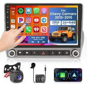【for Chevrolet Chevy Camaro 2010-2015】 Fuluku 2+64GB Android 13 Car Stereo with Wireless Carplay Android Auto, 9 inch IPS Touch Screen Dash Kit GPS Navigation WiFi Bluetooth SWC Mic Backup Camera