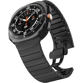 FULLIFE 24mm Wide Metal Bands Compatible with Samsung Galaxy Watch Ultra Bands 47mm Accessories for Men Women, Stainless Steel Link Folding Clasp No Gap Strap for Galaxy Watch 7 Ultra(47mm, Titanium) in Kuwait