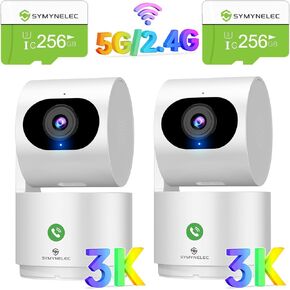 كاميرا أمان داخلية من Symynelec 3K/Tilt مع بطاقة TF 256GB 2PCs ، 5 جيجا هرتز/2.4 جيجا هرتز واي فاي كاميرا وحيوانات الأليفة مع تتبع 360 درجة ، مكالمة واحدة من الذكاء الاصطناعي ، الكشف البشري من الذكاء الاصطناعي ، الحديث ثنائي الاتجاه ، الرؤية الليلية الأشع