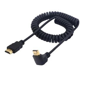 Right Angle HDMI Coiled Cable 270 Degree HDMI Male to HDMI Male Spring Spiral Cord High Speed Supports 4K 60Hz 1080P Compatible for TV PC Laptop (Upward Angle)