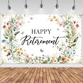 Avezano Happy Retirement Banner Wildflower Themed Happy Retirement Party Decorations Backdrop Floral We Will Miss You Going Away Retire Party Decor 70.8 x 43.3 Inch