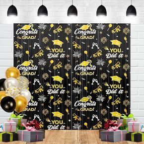 Class of 2025 Graduation Foil Curtain Backdrop Black Gold Metallic Tinsel Foil Fringe Curtains Photo Booth Props Graduation Party Decoration 2 Pack (Blue)