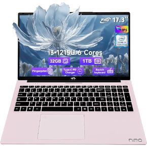 17.3" FHD-Laptop Business-Laptop, 32GB RAM 1TB SSD Intel 6 Cores i3-1215U(Beat i5-1135G7) Backlit Keyboard WiFi 6 BT5.2 Windows 11 Laptop 54Wh Battery Webcam 65W Type-C Fingerprint Numpad