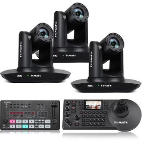 FoMaKo 4K PTZ Camera HDMI, AI Auto-Tracking, 4K 20X Optical Zoom(3pcs),M1 Video Mixer Switcher+KC608 Pro PTZ Controller,or Church Worship Education Conference Events,PTZ Bundle(K20UH X3+M1+KC608 Pro)