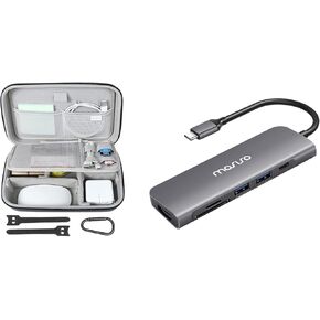 MOSISO USB-C Hub&Electronic Organizer Travel Case Compatible with MacBook Power Adapter,Compatible with Magic Pencil,SD Card,USB Flash Disk with 4 Modular Insert&2 Cable Tie&Snap Hook,Black&Space Gray