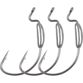 OROOTL Weighted Worm Hooks, 25pcs Bass Fishing Swimbait Hooks Offset Extra Wide Gap Fishing Hook for Soft Plastics Freshwater Saltwater