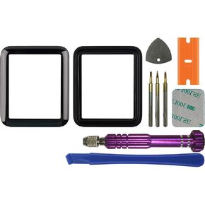 Front Screen Glass Outer Panel Lens Replacement +OCA Compatible with Apple Watch Series 1 38mm Sport Version A1802 and (1st Generation) A1553 (No LCD Screen and Touch Digitizer) with Repair Kit