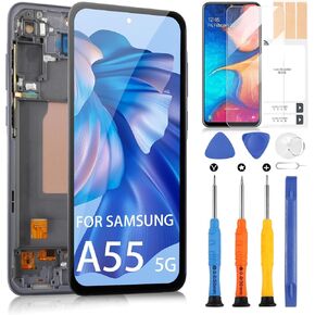 for Samsung Galaxy A55 5G Screen Replacement - for Samsung A55 5G LCD Display Touch Screen for Galaxy A556V SM-A556B/DS SM-A556E LCD Digitizer Glass Assembly Kits (with Frame, No Fingerprint)