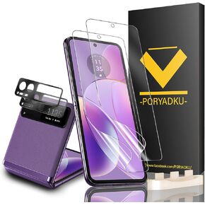 WILLONE 4 Pack For Razr 2023 Screen Protector (2 Pack Self-Healing EPU Screen Protector + 2 Pack Camera Lens Protector) Case Friendly, Support Fingerprint Unlock, Bubble Free
