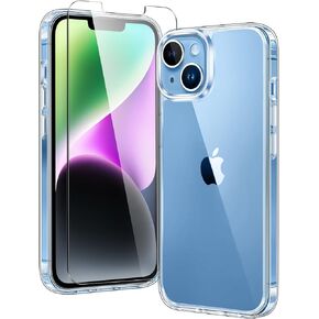 FNTCASE for iPhone 14 Phone Case: iPhone 13 Clear Case | Military Grade Drop Protection Anti Yellowing Slim Cell Phone Cover - Rugged Shockproof Protective Bumper(Transparent)