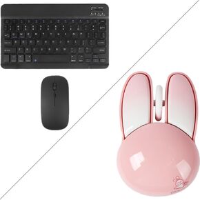 Ultra-Slim Ergonomic Small Rechargeable Bluetooth Keyboard Mouse Set for Apple iPad iPhone Samsung Tablet Phone Android PC Computer Mac Smartphone(Black),Cute Bunny Mouse