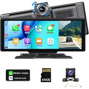 9.3" Wireless Carplay Screen for Car with 2.5K Dash Cam Compatible with Carplay & Android Auto, Portable Car Stereo 1080P Backup Camera Touch Screen Mirror Link GPS Navigation