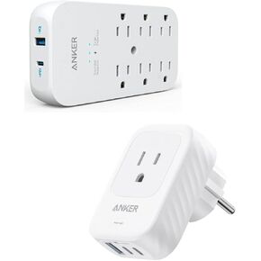 Anker Outlet Extender with 6 Outlets and 2 USB Ports, 20W USB C Power Delivery & European Travel Plug Adapter, Anker International Power Plug