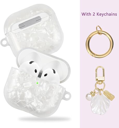 Compatible with AirPods 4 Case Cover 2024,Soft TPU with Shell Pattern for AirPods 4th Generation Case with Pearl Shell Keychain and Cleaning Kit for Girls Women (White) in Kuwait