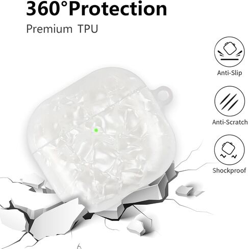 Compatible with AirPods 4 Case Cover 2024,Soft TPU with Shell Pattern for AirPods 4th Generation Case with Pearl Shell Keychain and Cleaning Kit for Girls Women (White) in Kuwait