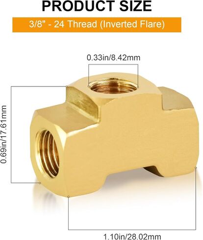 MuHize 3/16 Brake Line Tee - Upgraded 3 Way Brake Line Tee for 3/8"-24 Threads, Universal Brass 3/16 Brake Line Tee Fitting, All 3/8"-24 threads Ports (Pack of 3） in Kuwait