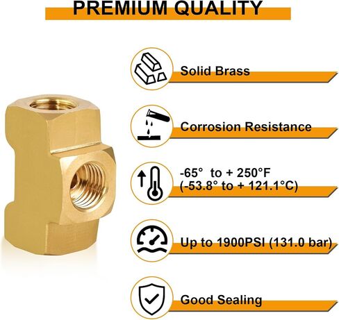 MuHize 3/16 Brake Line Tee - Upgraded 3 Way Brake Line Tee for 3/8"-24 Threads, Universal Brass 3/16 Brake Line Tee Fitting, All 3/8"-24 threads Ports (Pack of 3） in Kuwait