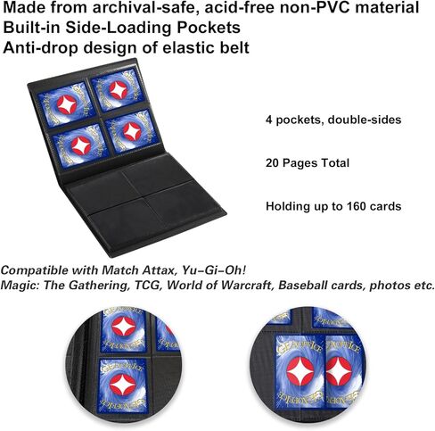 GEAoffice Card Binder - 4 Pocket Trading Card Collection Album Folder - 160 Side Loading Pocket Binder for TCG, MTG, Yugioh - Gifts for Card Collectors (All Black) in Kuwait