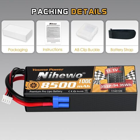 2S بطارية ليبو 8500 مللي أمبير 7.4 فولت RC حافظة صلبة 100C مع موصل EC5 متوافق مع Arrma Axial 1/8 1/10 مقياس RC مركبة سيارة شاحنة عربات التي تجرها الدواب بدون طيار قارب نماذج RC (عبوتان) in Saudi Arabia