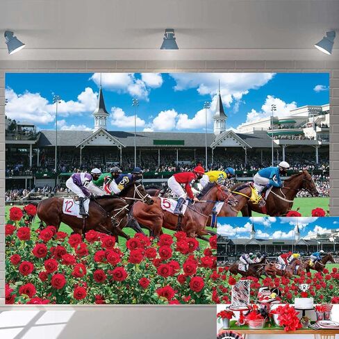 Kentucky Derby Backdrop Red Rose Garden Racecourse Photography Background Horse Racing Run for The Roses Banner Kentucky Derby Party Decorations Supplies (7x5FT: 84x60 inch) in Saudi Arabia
