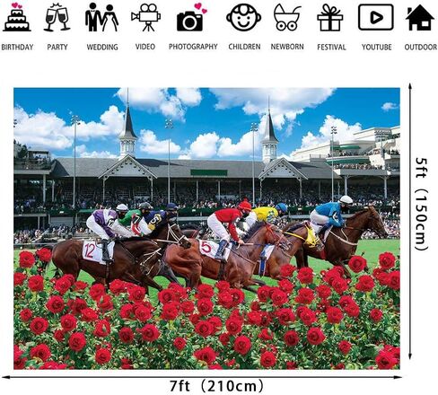 Kentucky Derby Backdrop Red Rose Garden Racecourse Photography Background Horse Racing Run for The Roses Banner Kentucky Derby Party Decorations Supplies (7x5FT: 84x60 inch) in Saudi Arabia