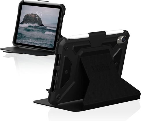 URBAN ARMOR GEAR UAG Designed for iPad Mini Case (6th Gen, 2021) Rugged Tactical Grip Exterior Material Heavy Duty Multi-Angle Viewing Folio Stand w/Pencil Holder Metropolis Protective Cover, Black in Saudi Arabia