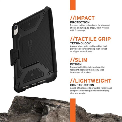 URBAN ARMOR GEAR UAG Designed for iPad Mini Case (6th Gen, 2021) Rugged Tactical Grip Exterior Material Heavy Duty Multi-Angle Viewing Folio Stand w/Pencil Holder Metropolis Protective Cover, Black in Saudi Arabia