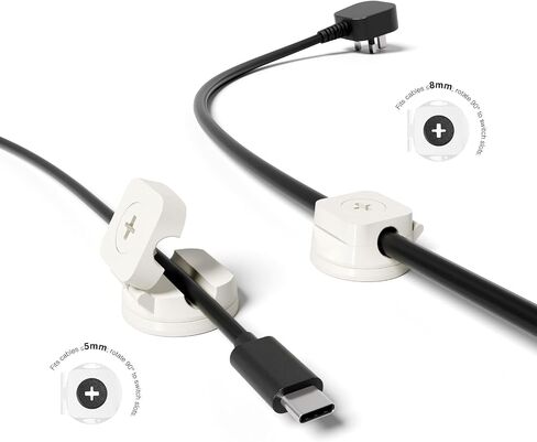 Magnetic Cable Holder, 360° Rotatable Desktop Cord Organizer with Adjustable Slot, Cable Management Clip for Home and Office (White Nano Adhesive) in Saudi Arabia