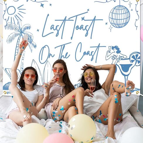 Last Toast on The Coast Backdrop - Coastal Bachelorette Party, Retro Summer Beach Bachelorette Decorations, Beach Bach Hen Party Wedding Engagement Party Decorations, 72.8 x 43.3 Inch in Saudi Arabia