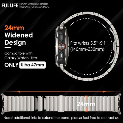 نطاقات معدنية واسعة 24 مم متوافقة مع Samsung Galaxy Watch نطاقات فائقة 47 مم للنساء للرجال ، والفولاذ المقاوم للصدأ رابط القابل للطي لا يوجد حزام الفجوة لجالاكسي ووتش 7 Ultra (47 ملم ، التيتانيوم) in Kuwait