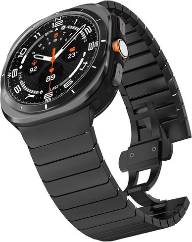 FULLIFE 24mm Wide Metal Bands Compatible with Samsung Galaxy Watch Ultra Bands 47mm Accessories for Men Women, Stainless Steel Link Folding Clasp No Gap Strap for Galaxy Watch 7 Ultra(47mm, Titanium) in Kuwait