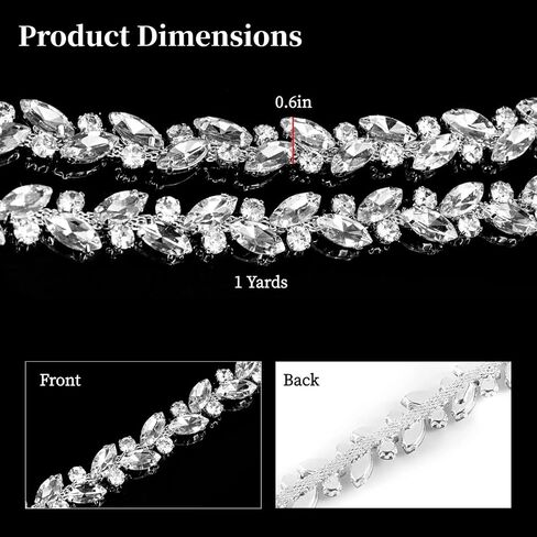 3 Yards Rhinestone Chain Trim, Crystal Rhinestone Chain Trim Applique, Sparkly Flower Leaf Costume Embellishment, Chain Sewing Bling Trim for DIY, Wedding in Saudi Arabia