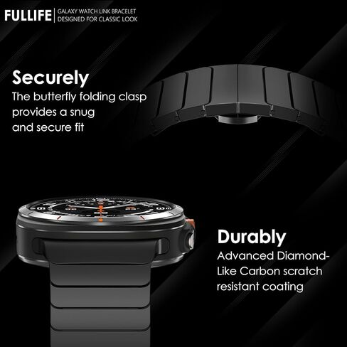 FULLIFE 24mm Wide Metal Bands Compatible with Samsung Galaxy Watch Ultra Bands 47mm Accessories for Men Women, Stainless Steel Link Folding Clasp No Gap Strap for Galaxy Watch 7 Ultra(47mm, Titanium) in Kuwait