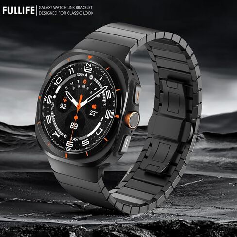 FULLIFE 24mm Wide Metal Bands Compatible with Samsung Galaxy Watch Ultra Bands 47mm Accessories for Men Women, Stainless Steel Link Folding Clasp No Gap Strap for Galaxy Watch 7 Ultra(47mm, Titanium) in Kuwait